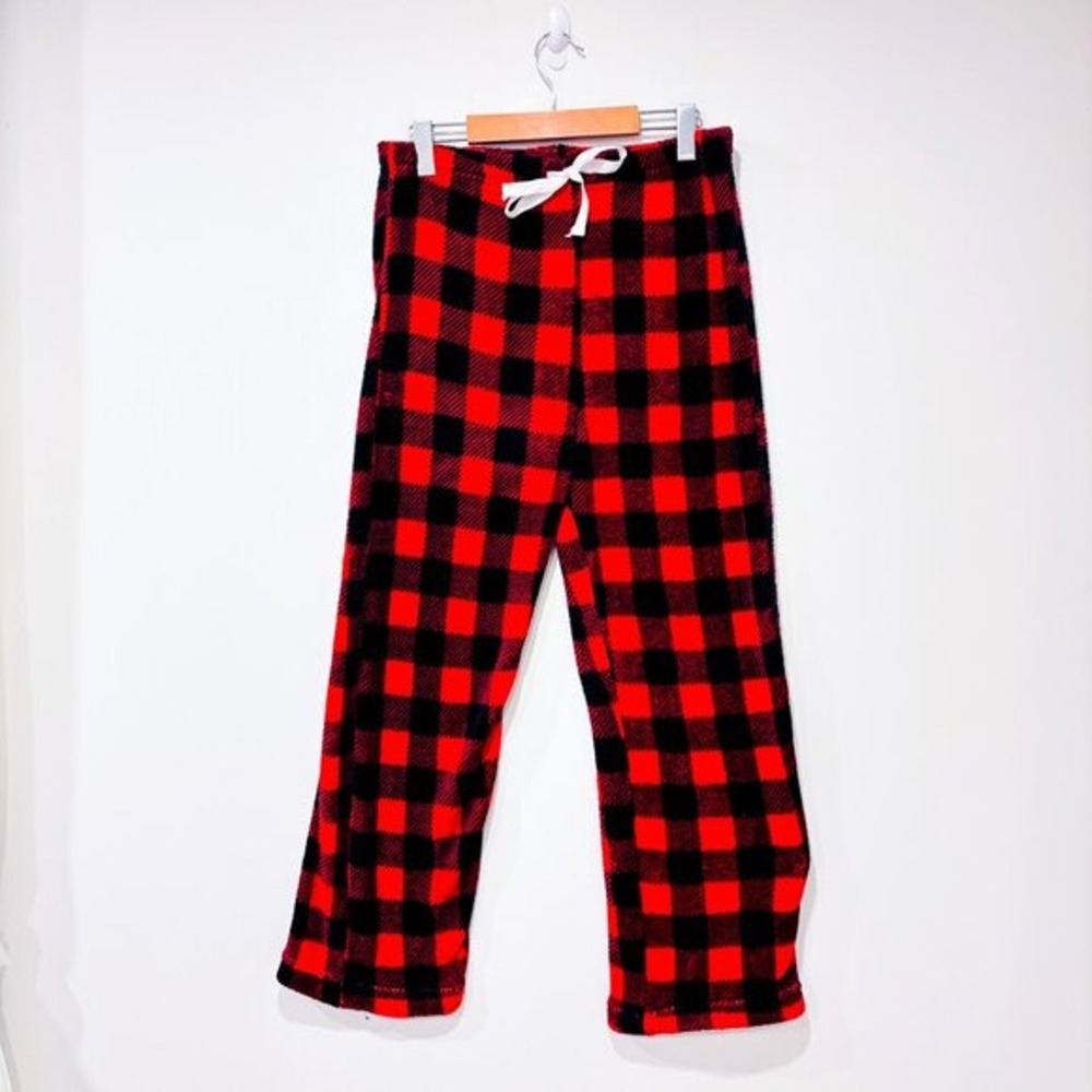 GREAT NORTHERN Red Black Buffalo Plaid Plush Pajama Pants Tie Waist‎ Medium